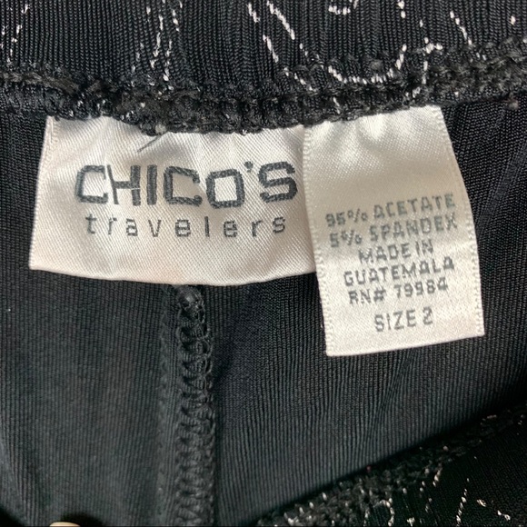 Travelers By Chico's Black Print Stretch Wide Cropped Leg Pants sz 12 - Picture 3 of 7